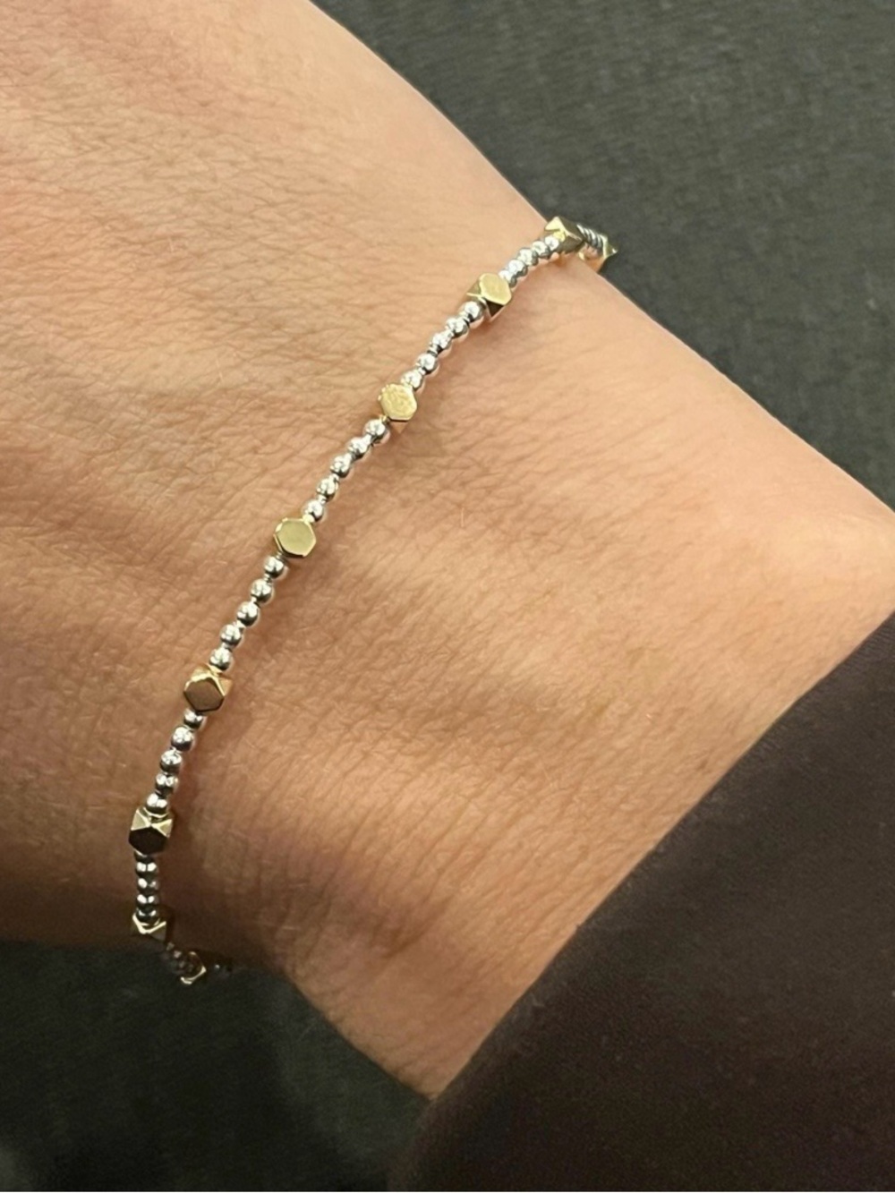 Delicate Two-Tone Beaded Bracelet - Gold & Silver